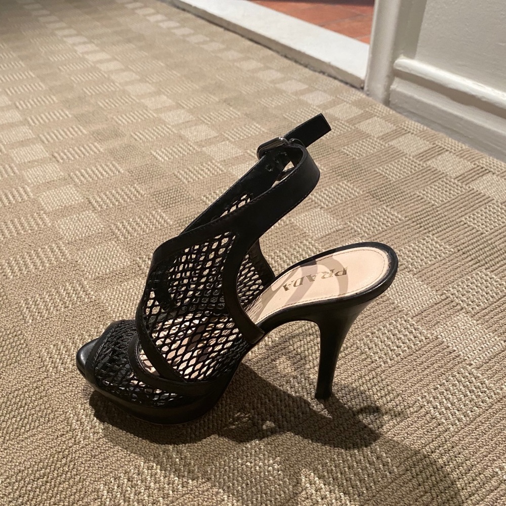 PRADA Slingback Leather & Mesh Caged Sandals